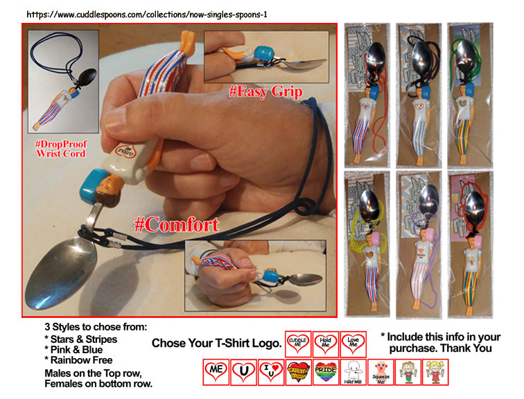 Fun Eating Spoons - Children, Elderly and Disabled love them. Balanced, Easy Holding/Gripping, Comfortable with drop proof wrist cord.