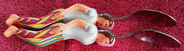 Rainbow Free Cuddle Spoons Set - Female (Pink Pillow) + Female (Pink Pillow) Spoon Handle Characters Cuddling side by side.